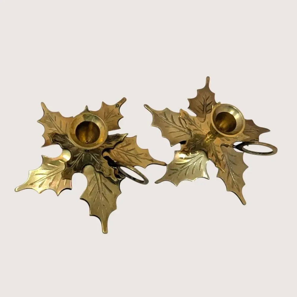 Mid-Century Brass Leaf Candlestick Holders Made In India